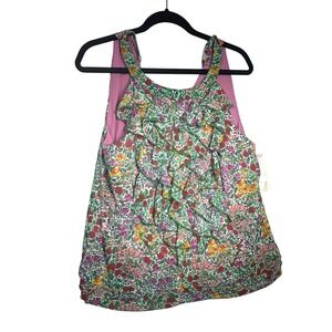 ECI New York‎ Floral Ruffle Tank Top Size 14 Women Sleeveless Blouse Pink Lined